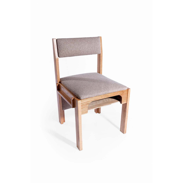 Church chair SARA made of solid oak with accessories, upholstered seat and backrest
