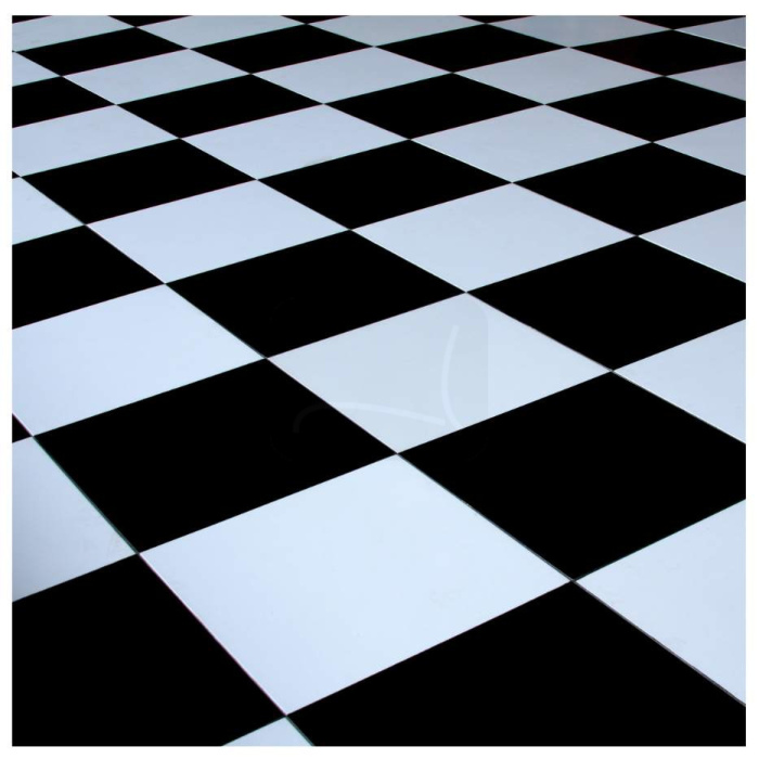 Portable dance floor in black and white suitable for events.