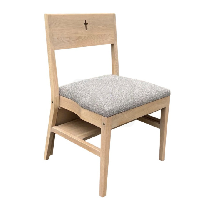 Krzesło sakralne ZOE z dodatkami i klęcznikiem - drewno dębowe