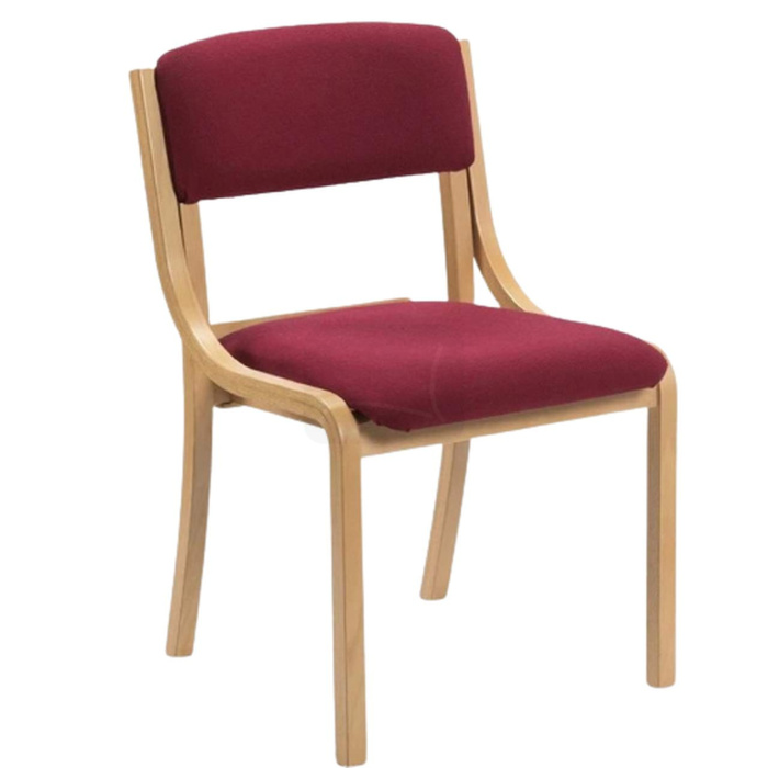 Moderná kostolná stolička Rebeka s čalúneným sedadlom a operadlom, vyrobená z kvalitného bukového dreva s možnosťou stohovania